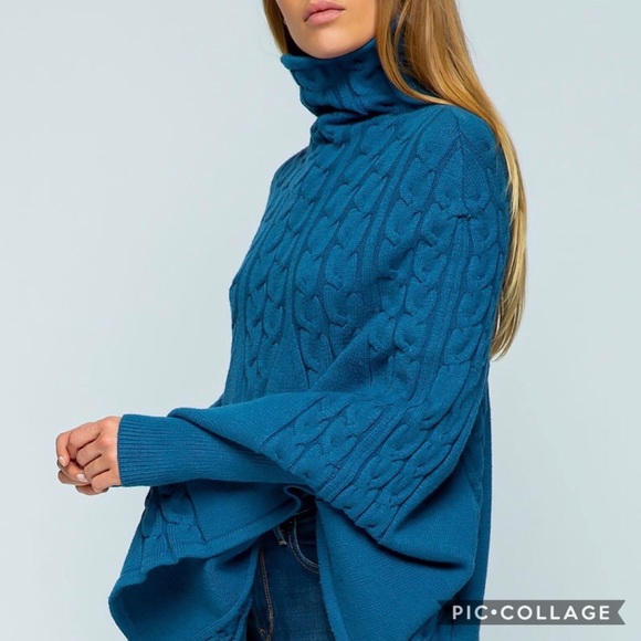 1 Left!! Blue Color Cape Cable Knit Sweater - Picture 3 of 6